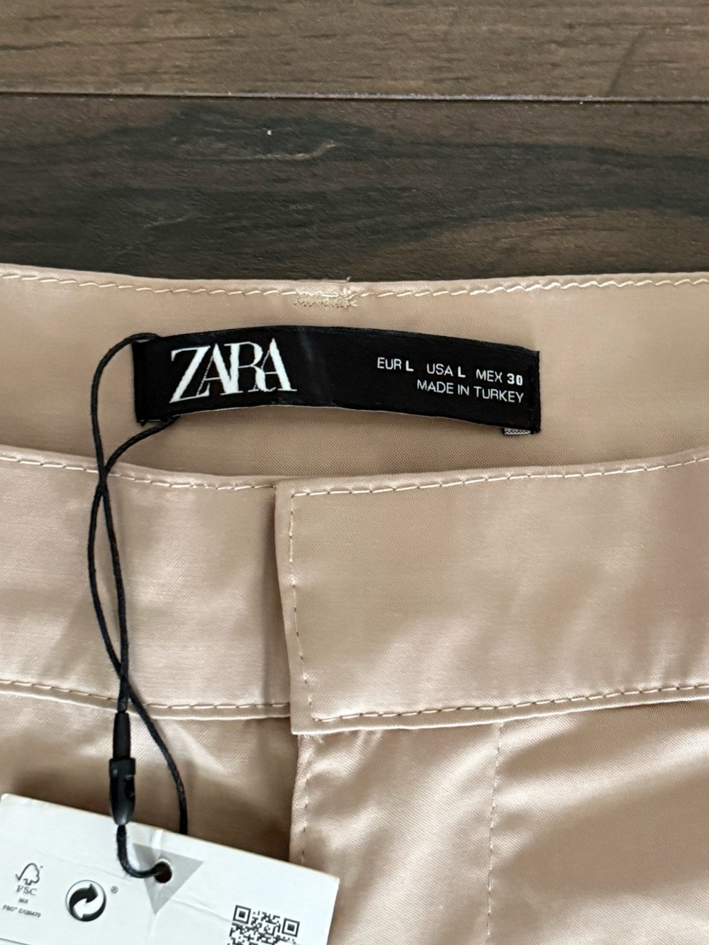 ZARA High Waist Satin Cargo Jogger Pants Tan Women’s L NWT - Picture 7 of 9